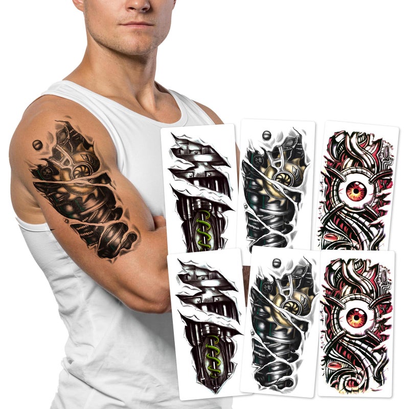 Kotbs 6-Sheet Arm Tattoos - Mechanical Temporary Tattoos for Men & Women - Waterproof Futuristic Body Art for Cosplay & Halloween Costume - Image 1